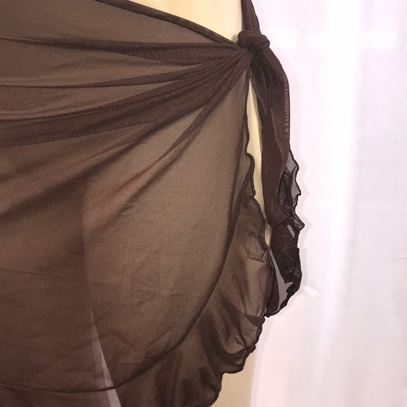 Zuliana Brown Ruffle Mesh Sarong Made in USA New With Tags - Picture 2 of 4